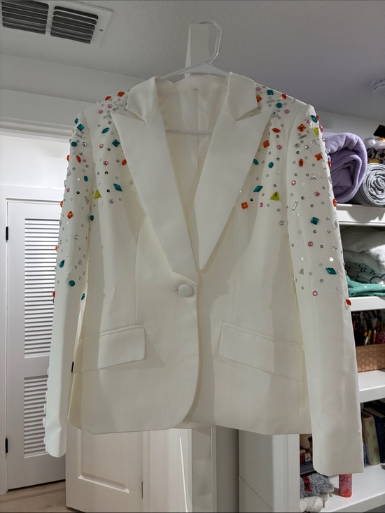 SHEIN Jackets & Blazers - SHEIN White Blazer with Multicolor Gem Embellishments